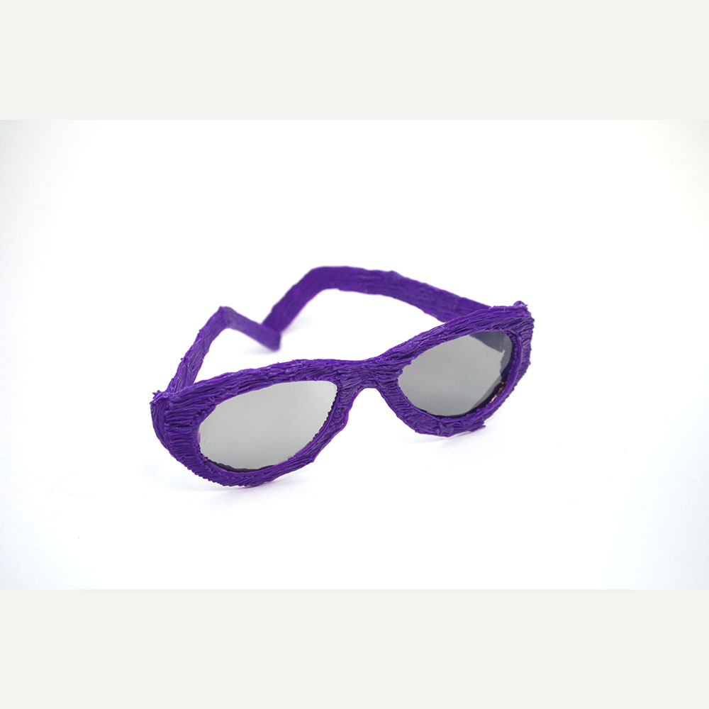 3D pen art: purple sunglasses with mirrored lenses on white surface
