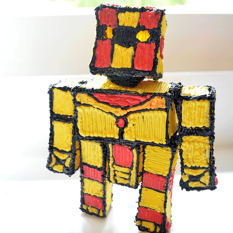 3D pen art: Robot-shaped cake with red and yellow face. | stencil