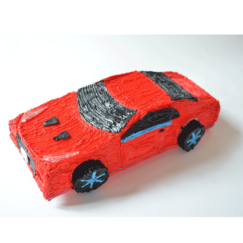 Red 3Doodler pen creates paper racecar art. | stencil
