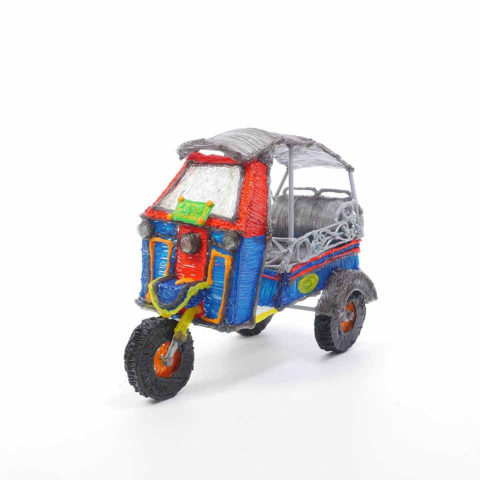 3D pen art: Close-up of toy car with roof on white surface | stencil