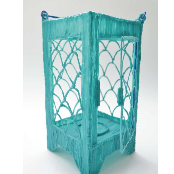 Blue lantern 3D pen art on white background