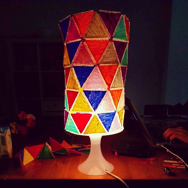 Colorful lampshade art created with a 3D pen. | stencil