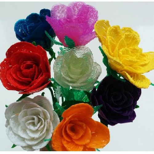 Colorful roses in a table vase, 3D pen art.
