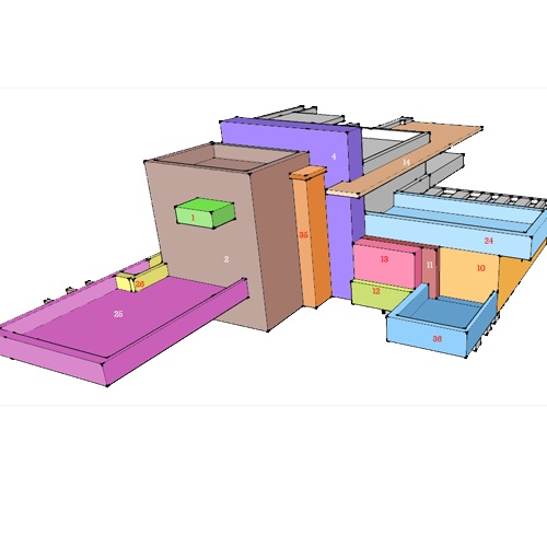 Colorful box with a drawer in it - 3D pen art at Falling Water House | stencil