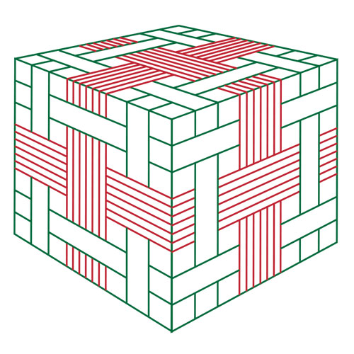 Illustration: Red and green block with a green line, showcasing woven box 3D pen art. | stencil