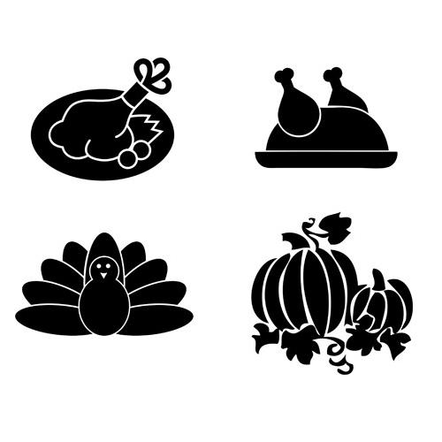 Set of 4 black Thanksgiving icons: 3D pen art. | stencil