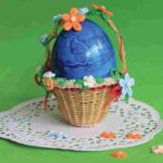 3D pen art: Blue egg in tiny basket on doily