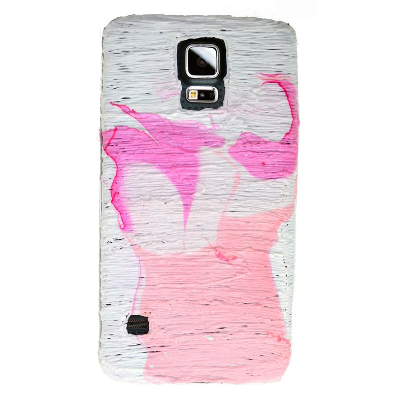 Close-up of marbled phone case with white design made using 3D pen (100 characters) | stencil