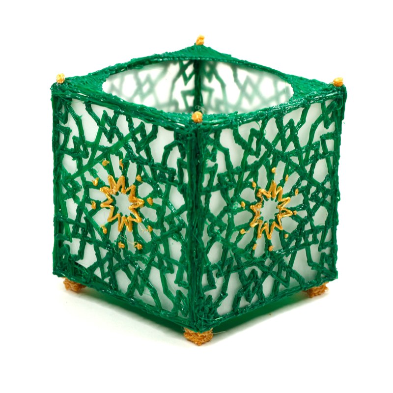 3D pen art: Green & gold star design candle holder box. | stencil