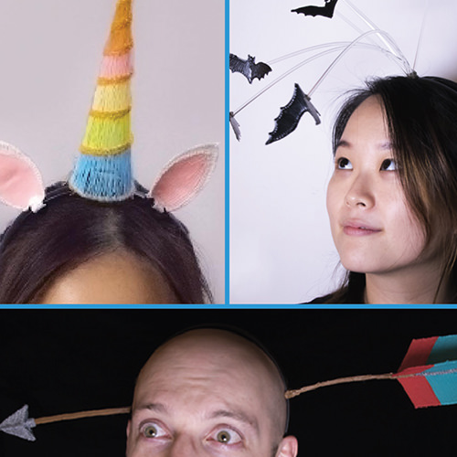 Colorful 3D pen art: man and woman in costume collage on headbands | 3D Pen Template Stencil