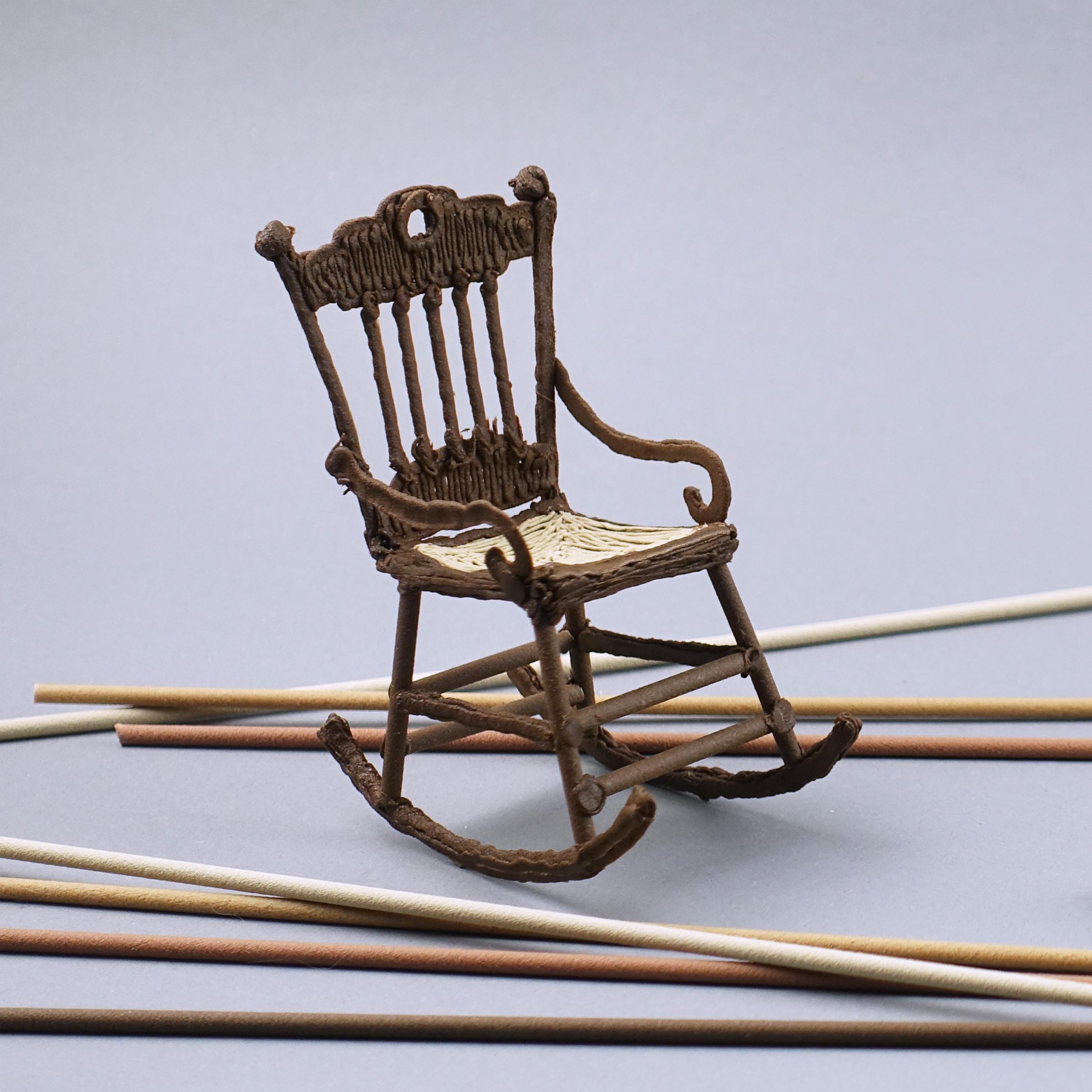 Miniature rocking chair with knitting needles 3D pen art. | 3D Pen Template Stencil