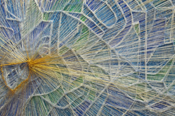 Close up of blue peacock with yellow feathers – 3D pen art