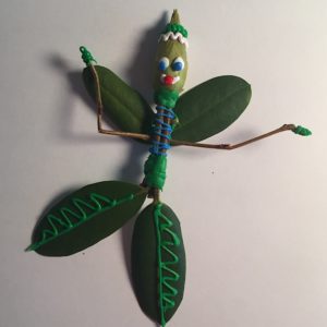 3D pen art: Close-up of green dragonfly with leaf on back