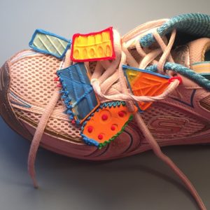 Close-up of colorful shoelaces on 3D pen art shoes