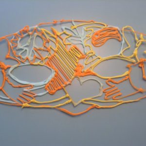 Colorful 3D pen sculpture with various filament objects