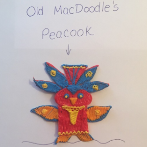 3D bird drawing on white board.