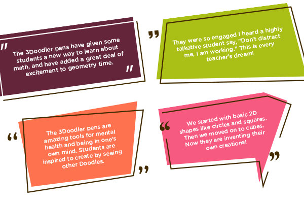 Colorful 3D pen art featuring speech bubbles with quotes.