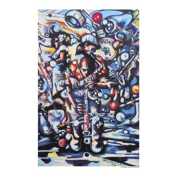 3D pen art: Man riding motorcycle with guitar & others