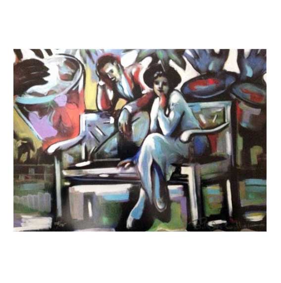 3D pen art: Woman on bench with man on chair