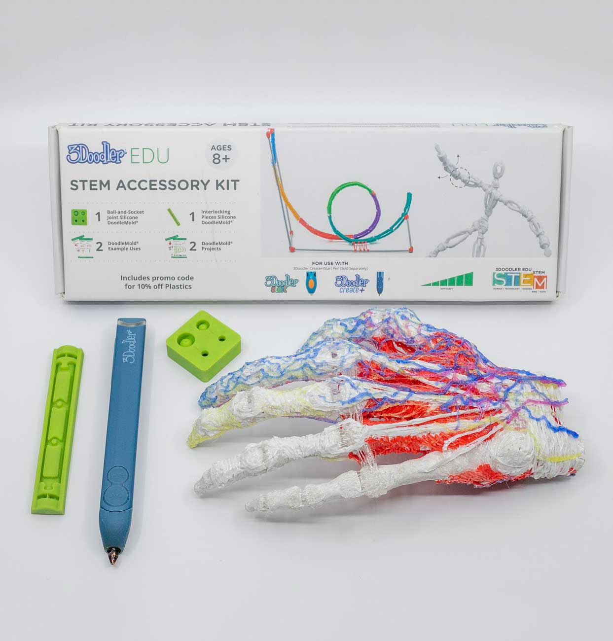 3D pen art: Holding small bird on white background.