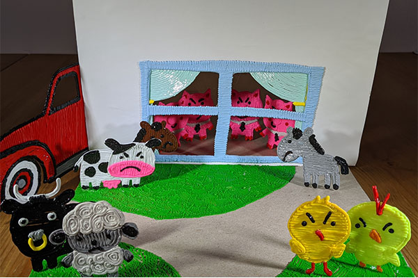 BLOG FEATURE IMAGE (SM) Diorama - 3Doodler Farm animal diorama created with 3D pen.