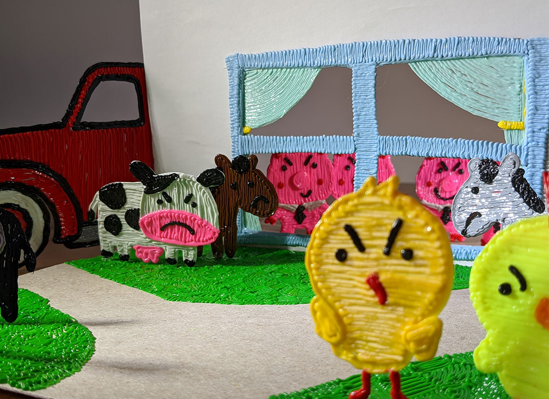 Tabletop 3D pen art: cute fake animal creations.