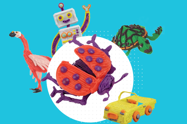 Colorful 3D pen art on blue background