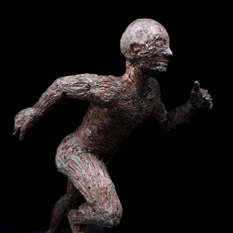 Close-up of man running in 3D pen art