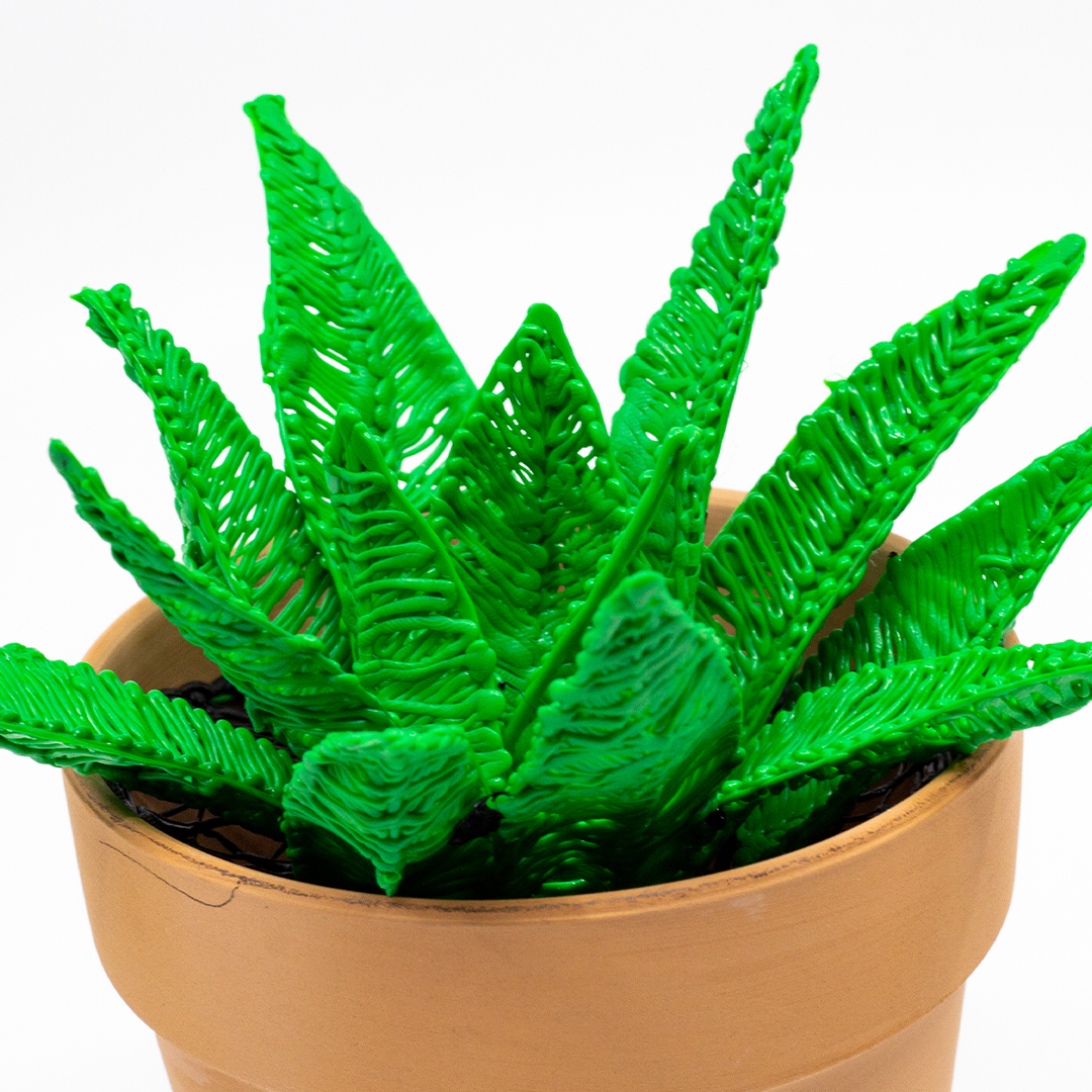 3D pen art: Clay pot with small plant on table | stencil