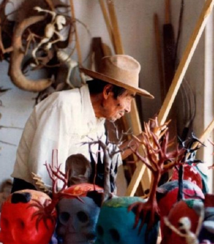 Linares standing with 3D pen mask art