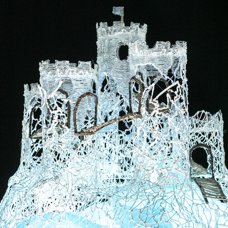 3D pen art: Large white castle with clock on top