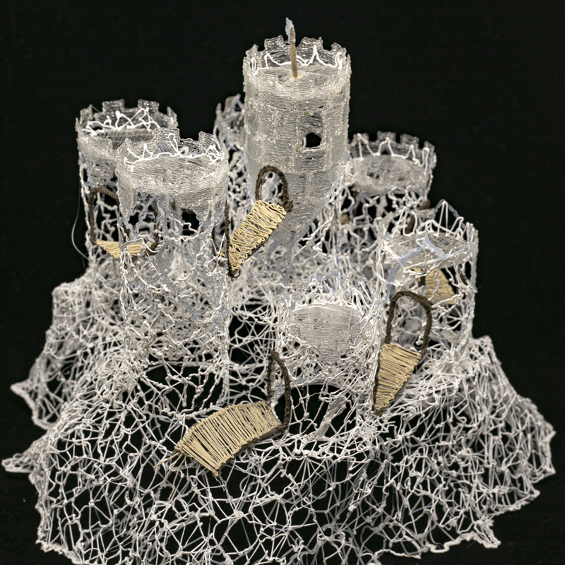 White lace castle sculpture in 3D pen art.