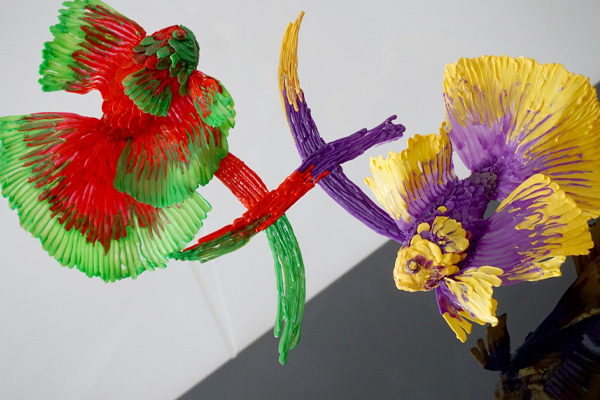 Colorful flower vase on table - 3D pen art