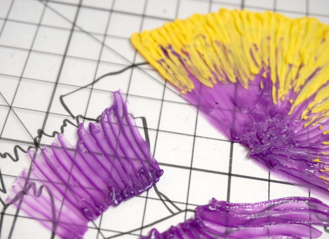 3Doodler art: Fish, purple/yellow flowers, ruler