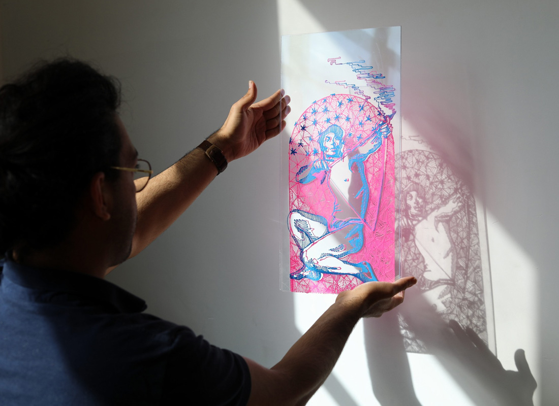 3D pen art: woman picture on wall