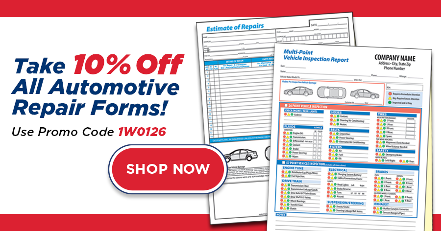 10% OFF All Automotive Repair Forms!