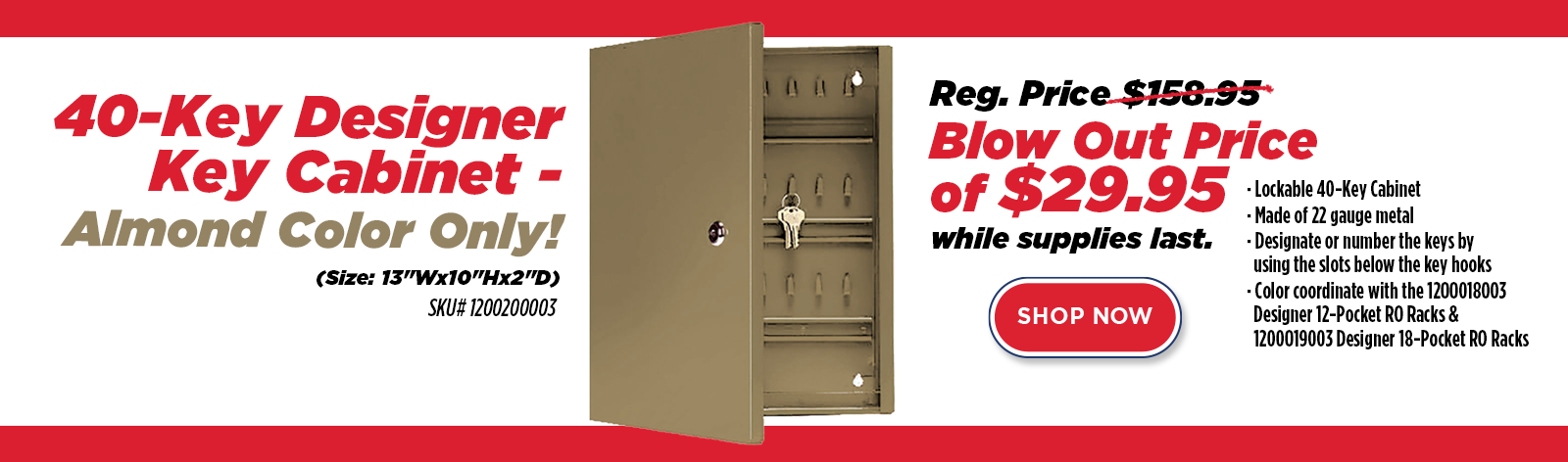 40-Key Designer Key Cabinet - Almond