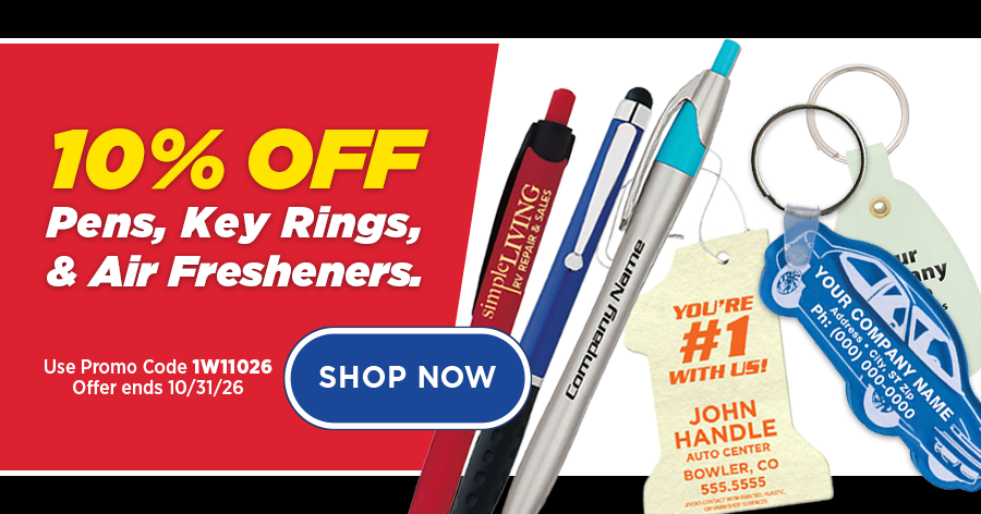 10% OFF Pens, Key Rings & Air Fresheners