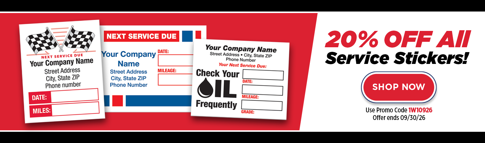 20% OFF All Oil Change Stickers!