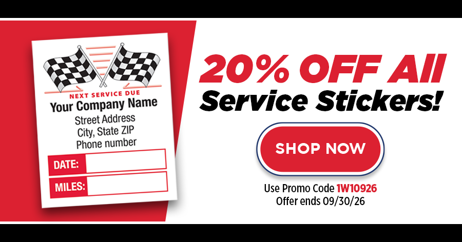 20% OFF All Oil Change Stickers!