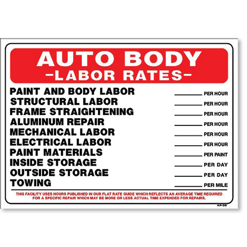 Auto Body Labor Rate Sign Automotive Supply