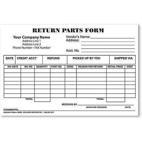 2 Part Return Parts Form Auto Repair Forms 2-part-return-parts-form-auto-repair-forms