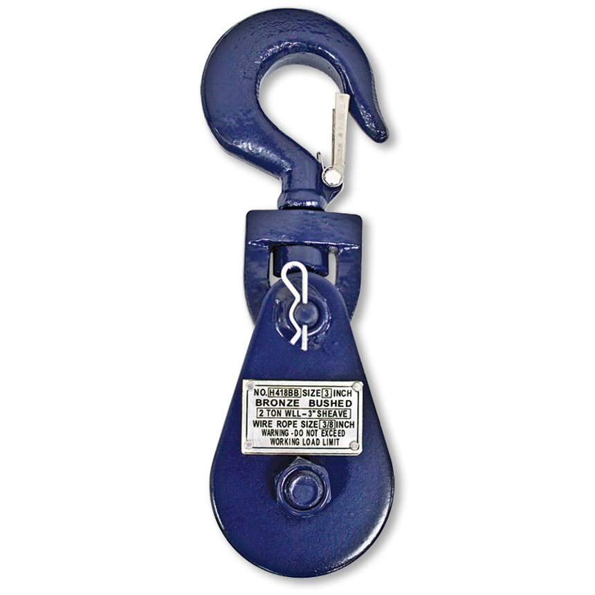 B/A 3 Snatch Block with Latched Swivel Hook, WLL 2 Tons
