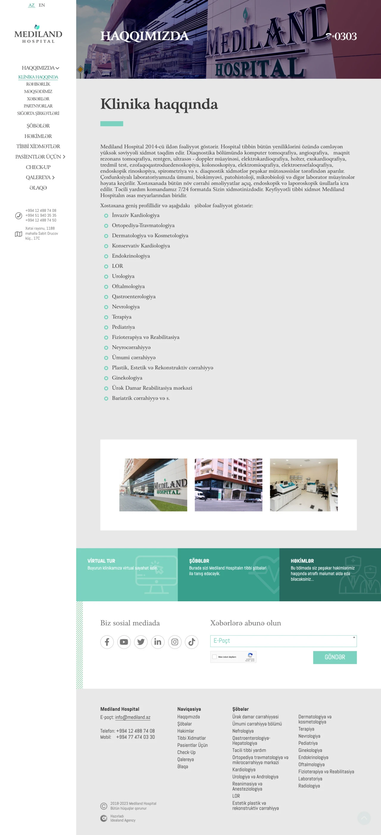 Mediland Hospital's Website 2