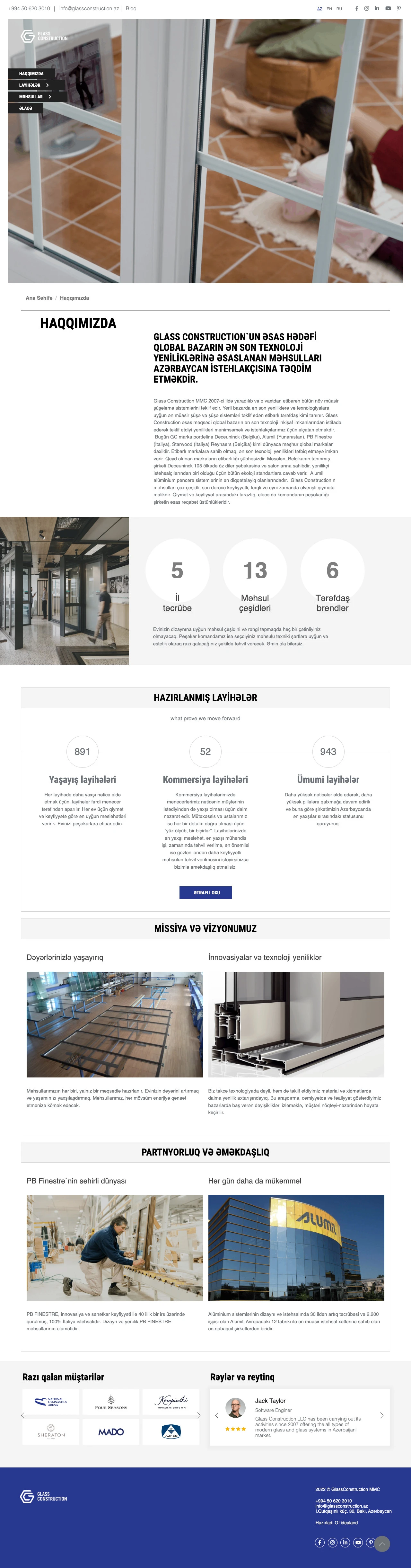 Glass Construction Company's Website 2