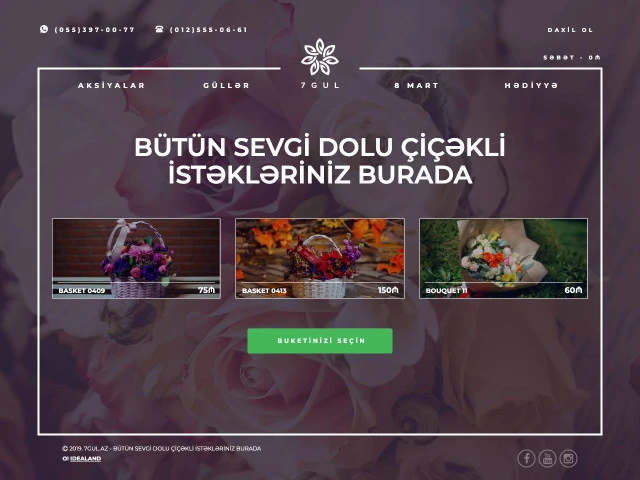 7gul.az onlayn gül mağazasının saytı