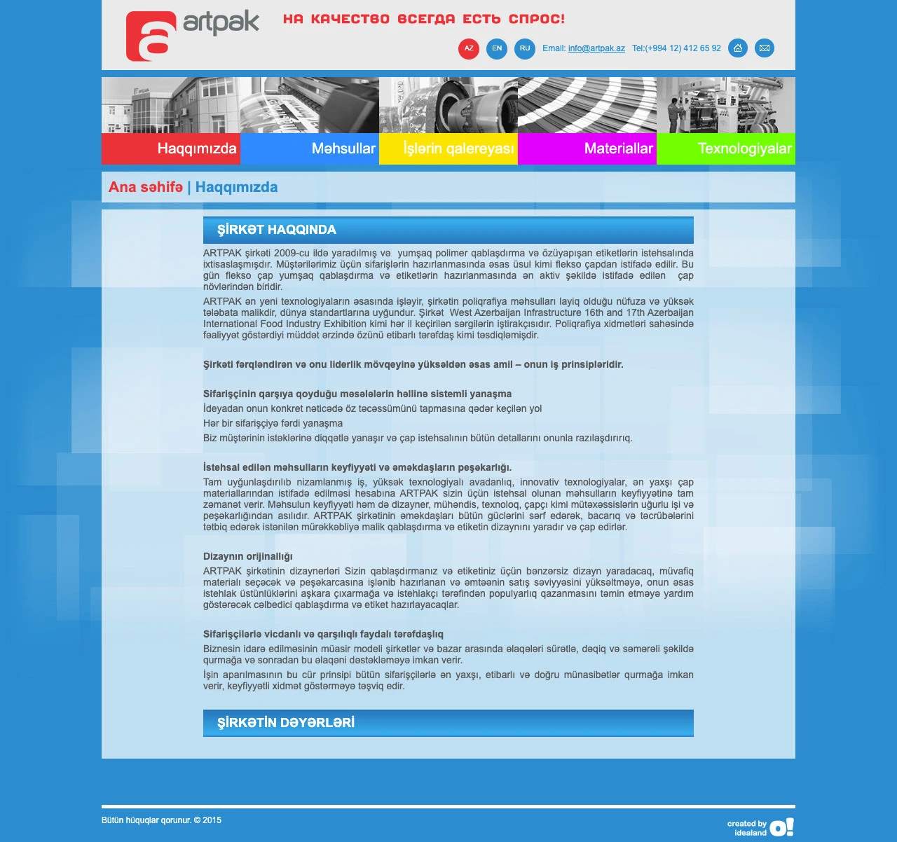 Artpak Company's Website 2