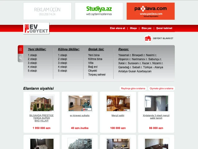 Ev-obyekt - elanlar saytı