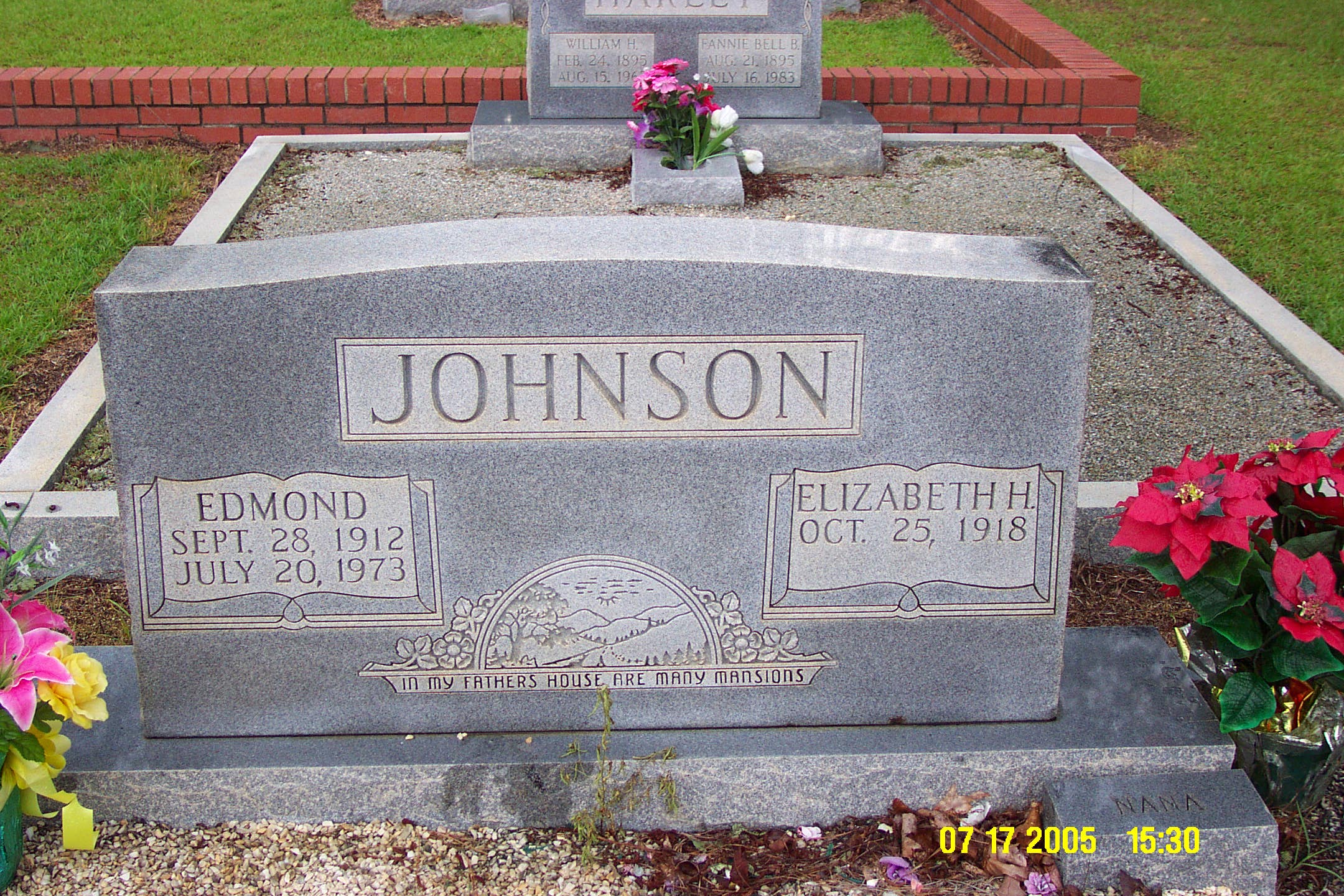 Tombstone of Edmond Johnson and Elizabeth H Johnson
