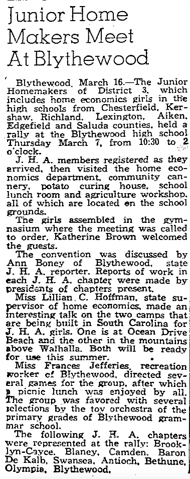 1940.03.17 - Junior Home Makers Meet At Blythewood